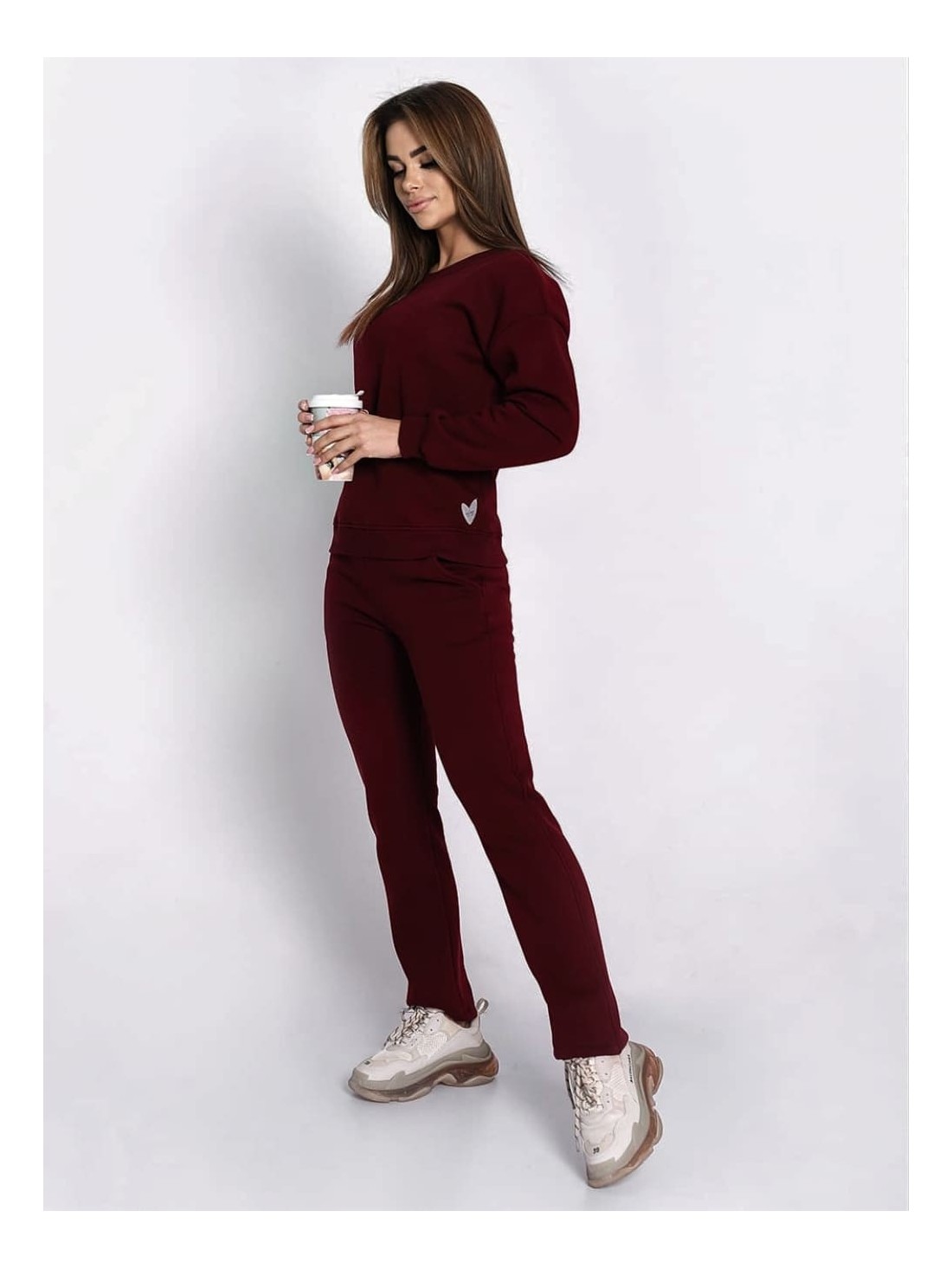 Insulated tracksuit for women sweatshirt and loose pants burgundy FI762